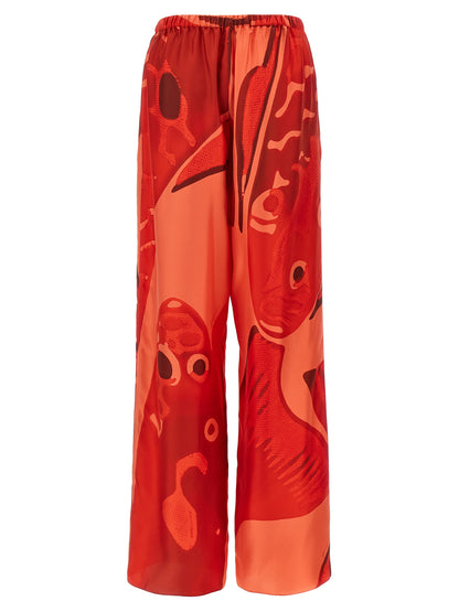 Palazzo Pants by Ferragamo for women in silk multicolor, red & print presents a tailored silhouette, showcasing a tailored relaxed-fit & wide and long cut with a refined for a truly tailored aesthetic.
