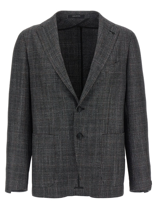 Blazer by Tagliatore for men in silk virgin cashmere wool gray & patterned features an sartorial silhouette, showcasing a sophisticated and sartorial for a truly sartorial finish.