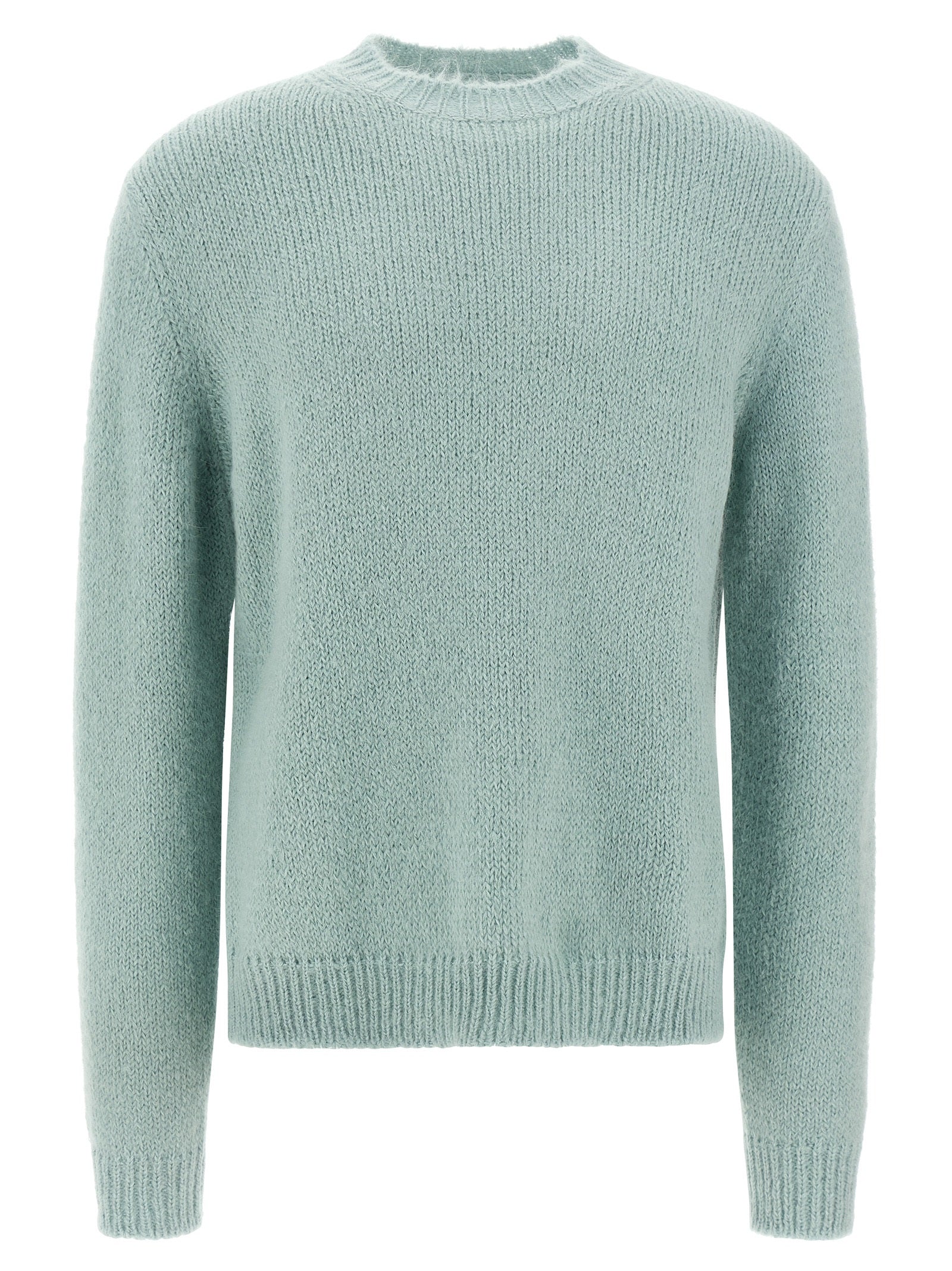 Cardigan by Jil Sander for men in polyamide leather & alpaca wool light-blue presents a textural silhouette, artfully finished with a textural crew neckline and long-sleeve for a sophisticated, textural look.