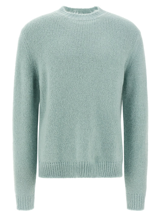 Cardigan by Jil Sander for men in polyamide leather & alpaca wool light-blue presents a textural silhouette, artfully finished with a textural crew neckline and long-sleeve for a sophisticated, textural look.