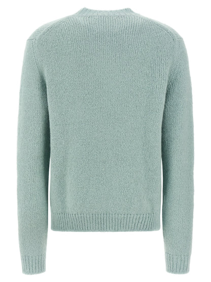 Cardigan by Jil Sander for men in polyamide leather & alpaca wool light-blue features an crisp silhouette, showcasing a sophisticated crew neckline and detail for a truly crisp finish.