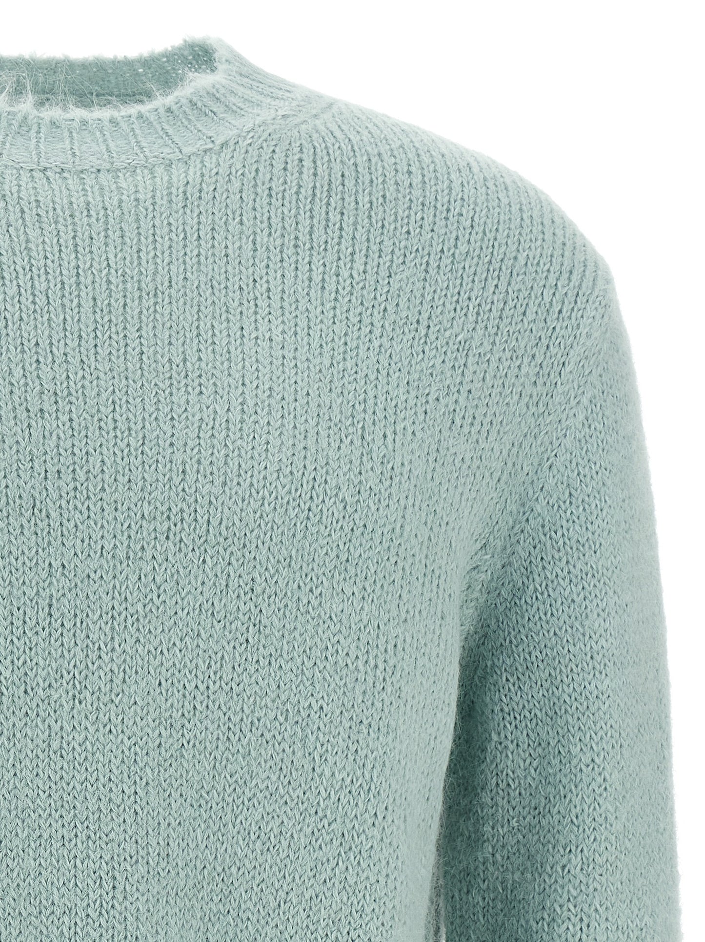 Cardigan by Jil Sander for men in polyamide leather & alpaca wool light-blue features a dramatic silhouette, showcasing a sophisticated crew neckline and dramatic detail for a timeless, premium look.