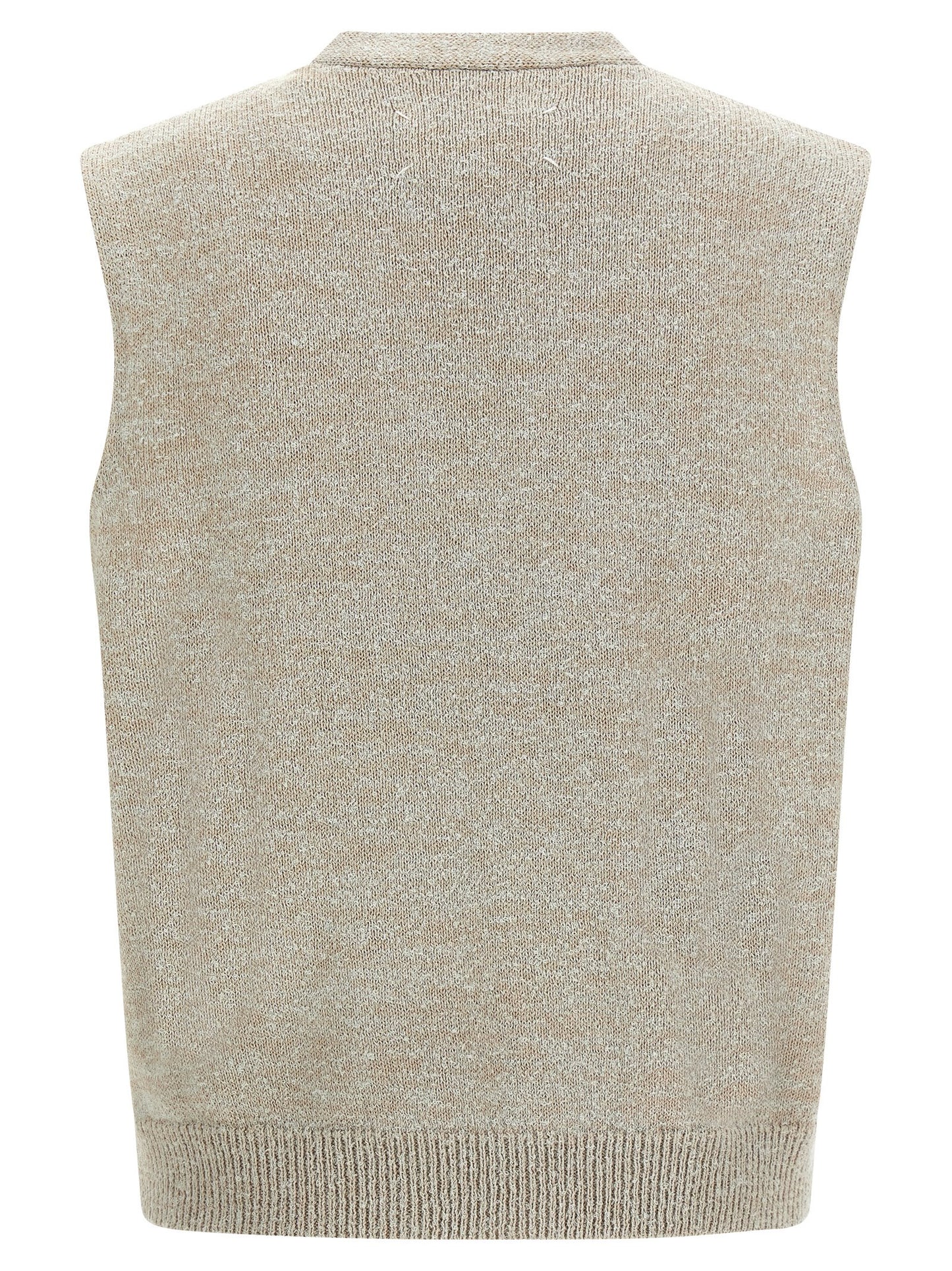 Sweater by Maison Margiela for men in polyamide & cotton beige & signature features an tactile silhouette, showcasing a sophisticated v-neck neckline and tactile for a refined finish.