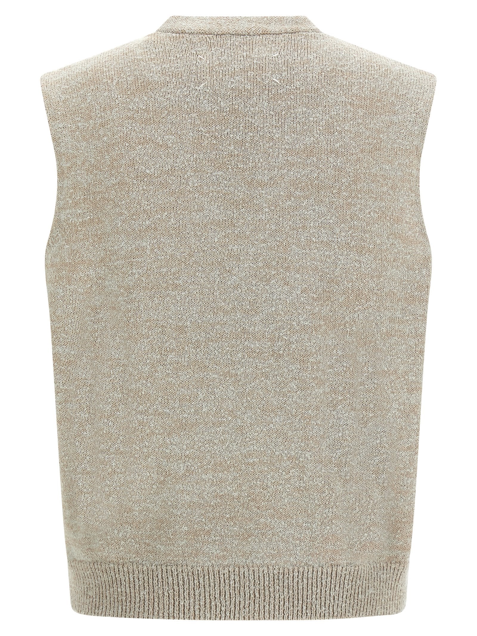 Sweater by Maison Margiela for men in polyamide & cotton beige & signature features an tactile silhouette, showcasing a sophisticated v-neck neckline and tactile for a refined finish.
