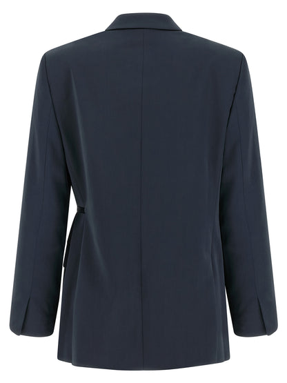 Blazer by Theory for women in polyester twill blue features an crisp silhouette with sophisticated and a crisp for a truly crisp finish.
