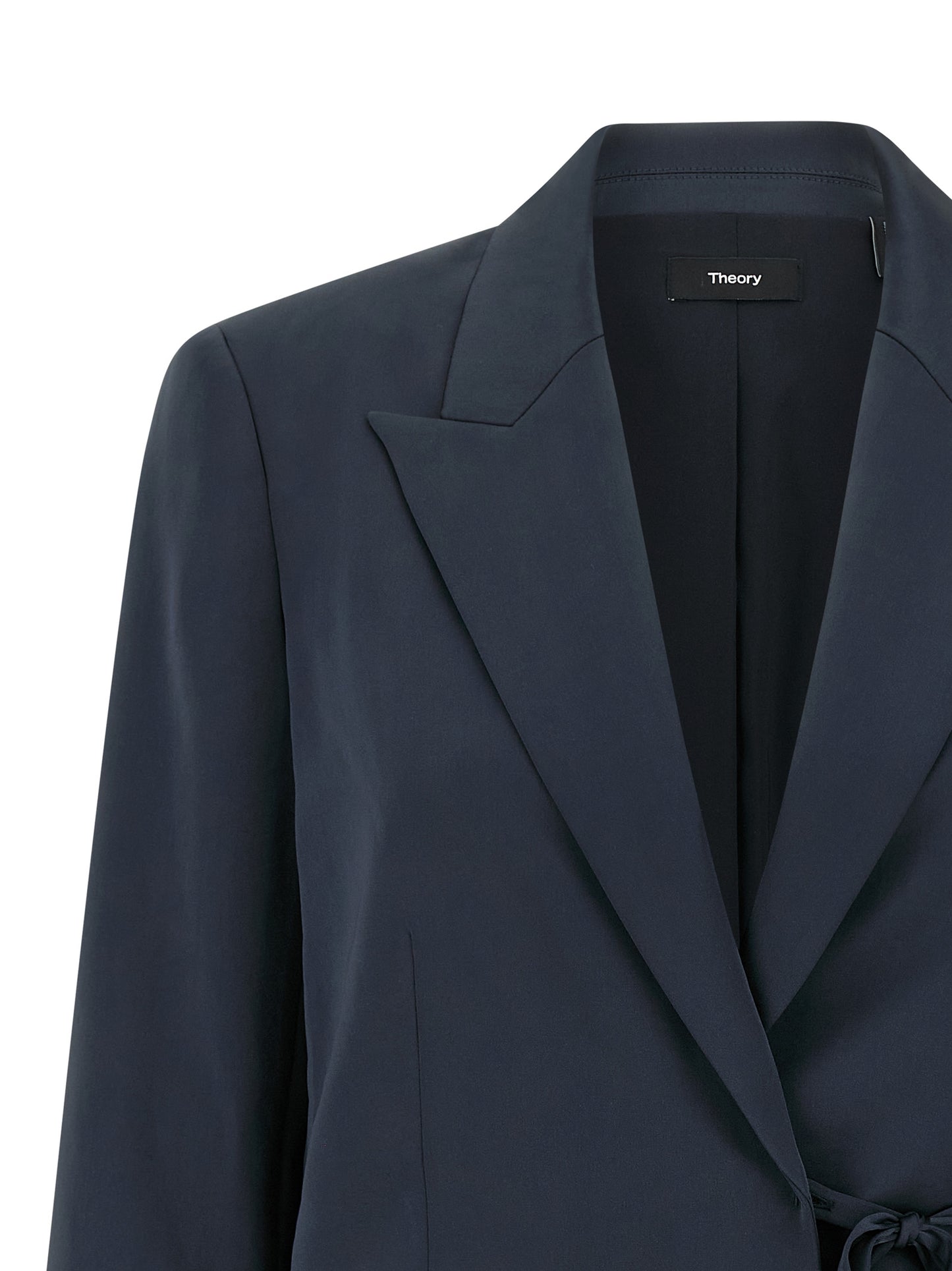 Blazer by Theory for women in polyester twill blue showcases a polished silhouette, highlighted by a refined and polished for a sophisticated finish.