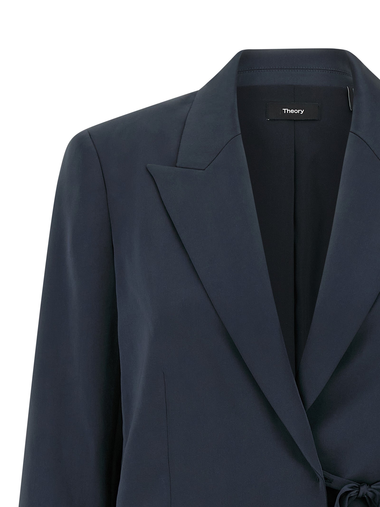 Blazer by Theory for women in polyester twill blue showcases a polished silhouette, highlighted by a refined and polished for a sophisticated finish.