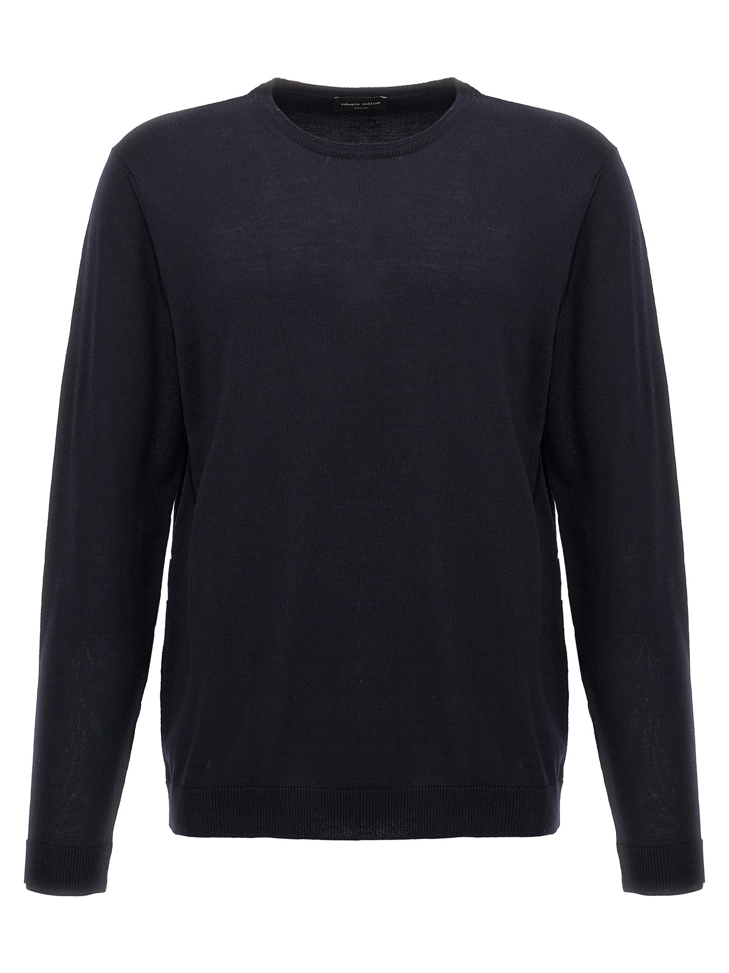 Cardigan by Roberto Collina for men in merino wool blue showcases a captivating silhouette, artfully detailed with a captivating and crew neckline for a truly sophisticated captivating look.