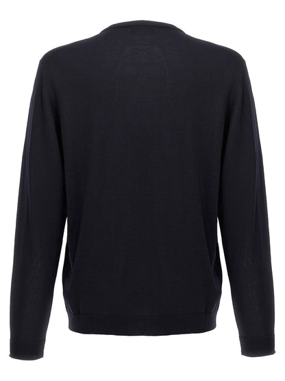 Cardigan by Roberto Collina for men in merino wool blue features a nuanced silhouette with a refined crew neckline and nuanced detailing for a sophisticated look.