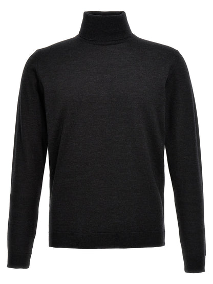 Cardigan by Roberto Collina for men in merino wool gray showcases a luxurious silhouette, meticulously detailed with a sophisticated turtle high-neck neckline and for a refined finish.