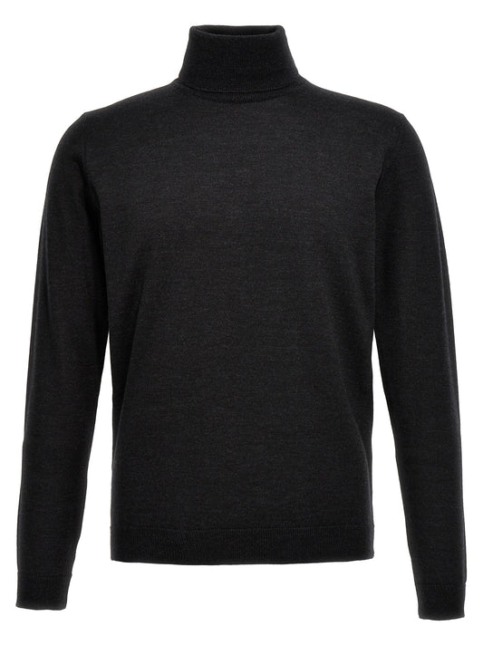 Cardigan by Roberto Collina for men in merino wool gray showcases a luxurious silhouette, meticulously detailed with a sophisticated turtle high-neck neckline and for a refined finish.
