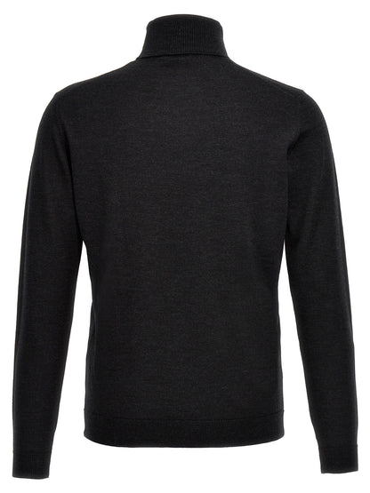 Cardigan by Roberto Collina for men in merino wool gray features an crisp silhouette, showcasing a sophisticated turtle high-neck neckline and detail for a truly crisp finish.
