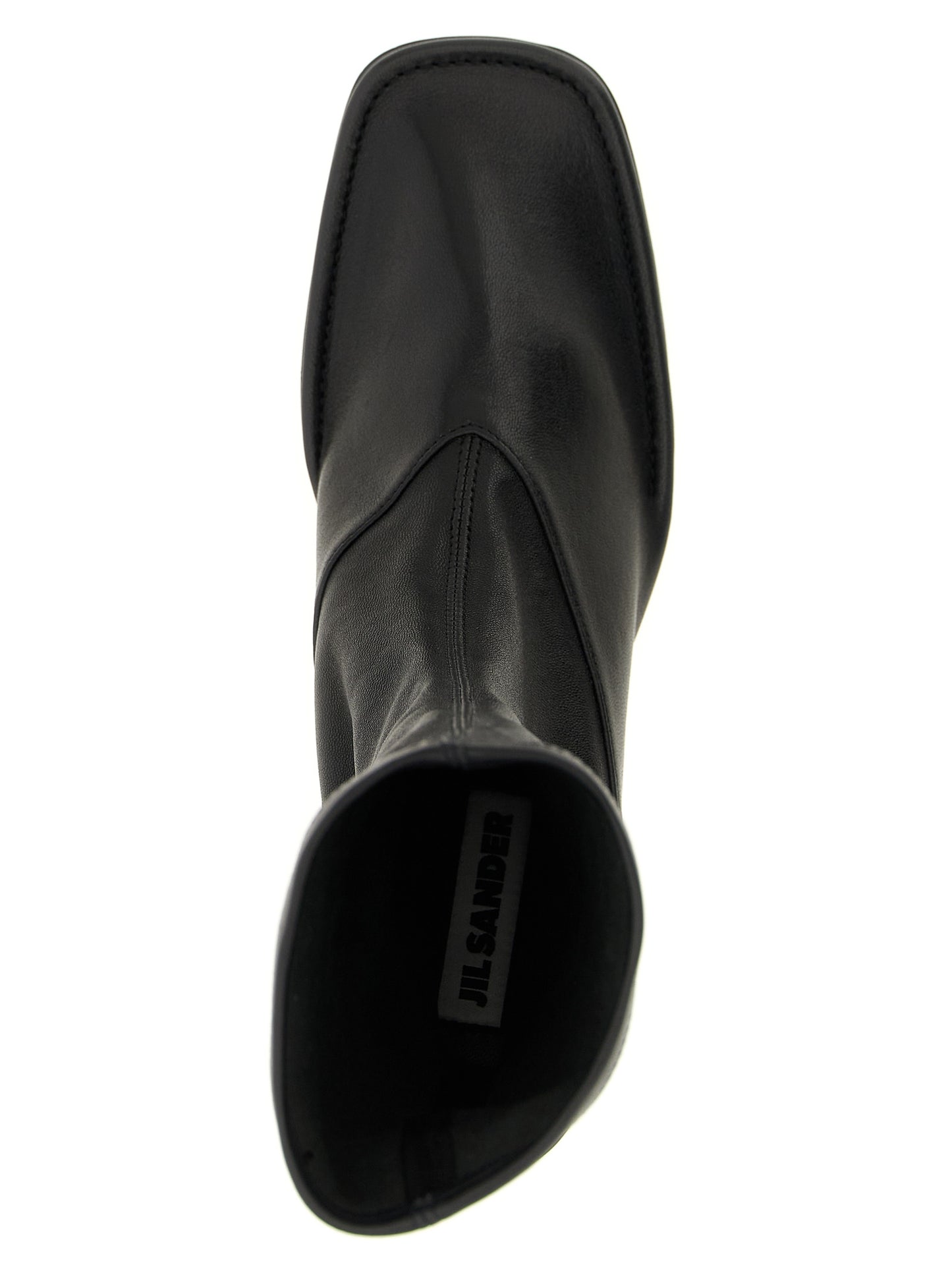 Ankle Boots by Jil Sander for women in nappa lamb leather black features an dynamic silhouette, showcasing the dynamic Women's Nappa Lamb Leather Ankle Boots design with its distinctive and elegant square toe style.
