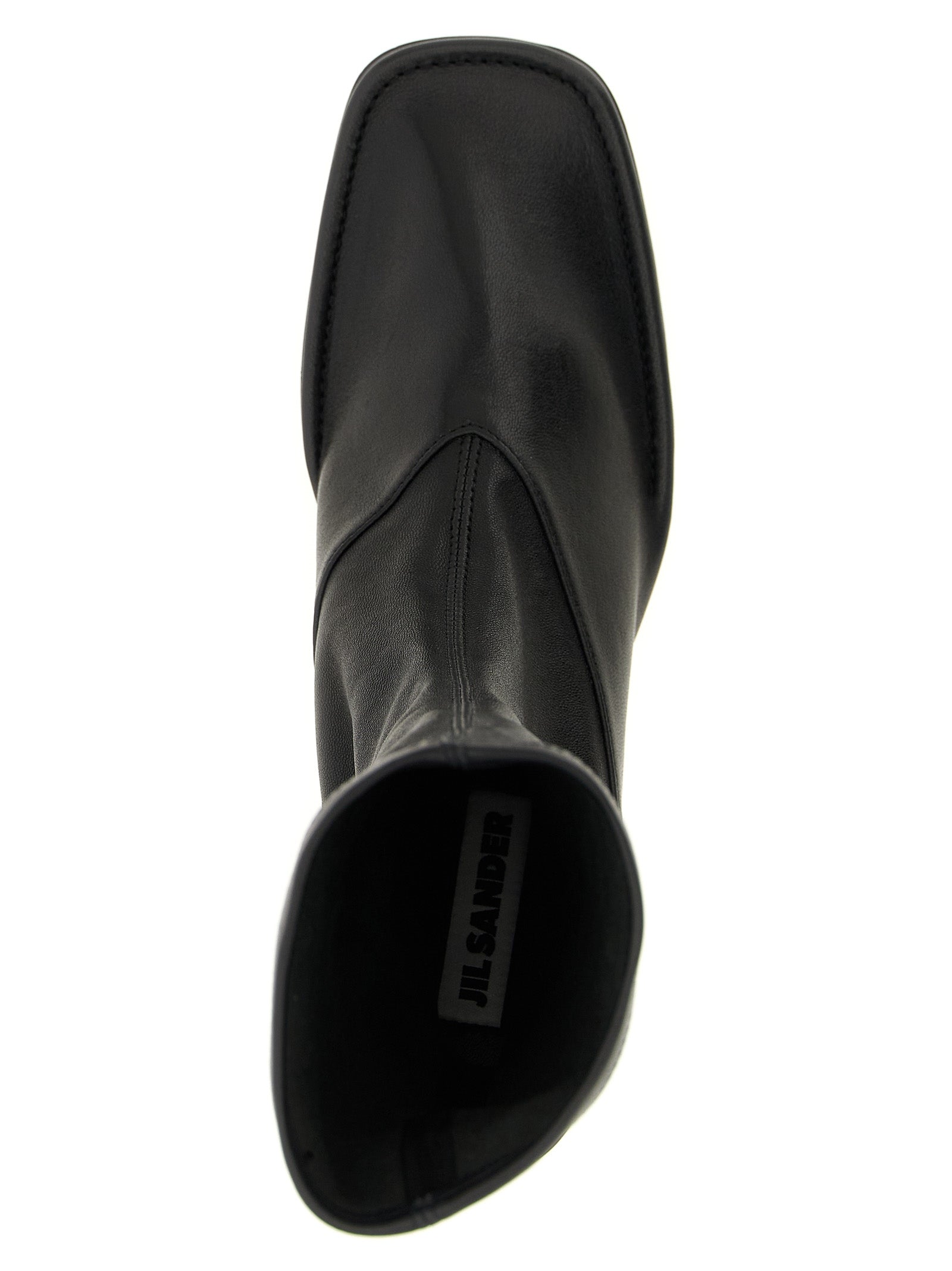 Ankle Boots by Jil Sander for women in nappa lamb leather black features an dynamic silhouette, showcasing the dynamic Women's Nappa Lamb Leather Ankle Boots design with its distinctive and elegant square toe style.