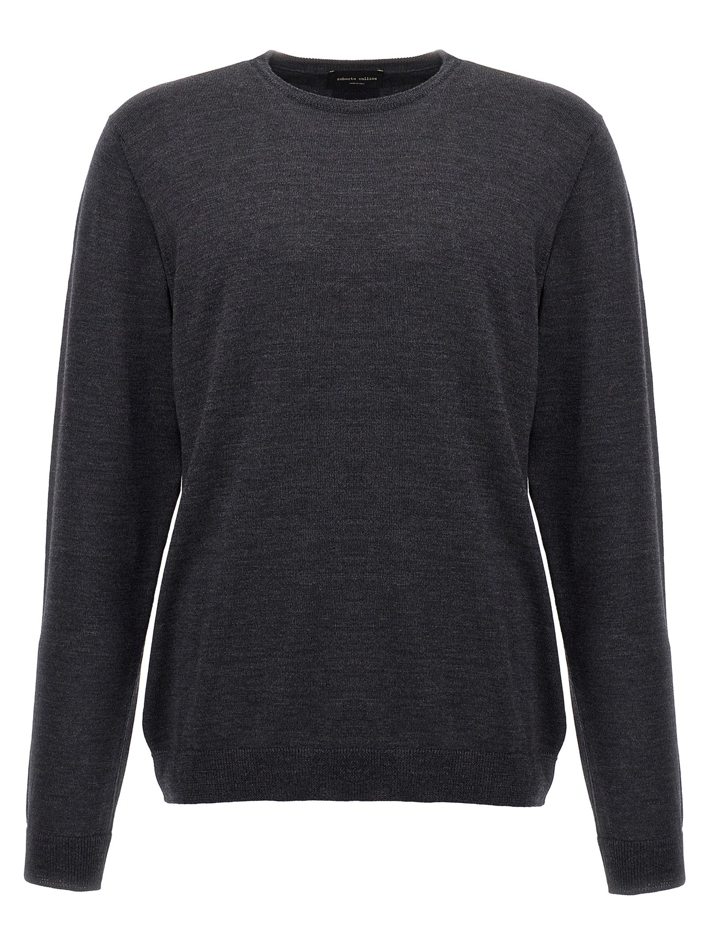 Cardigan by Roberto Collina for men in merino wool gray features a nuanced silhouette with a refined wrap crew neckline and nuanced detailing for a sophisticated look.