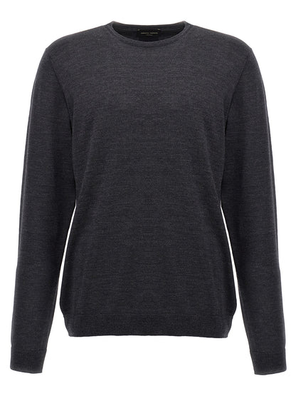 Cardigan by Roberto Collina for men in merino wool gray features a nuanced silhouette with a refined wrap crew neckline and nuanced detailing for a sophisticated look.