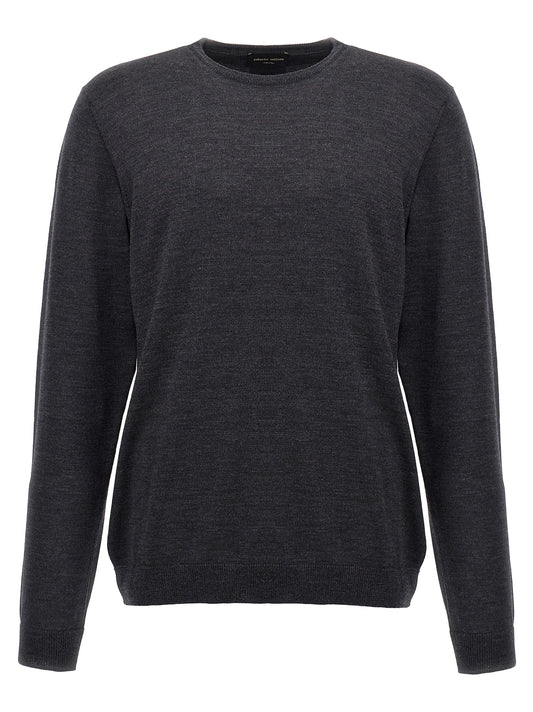Cardigan by Roberto Collina for men in merino wool gray features a nuanced silhouette with a refined wrap crew neckline and nuanced detailing for a sophisticated look.