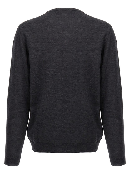 Cardigan by Roberto Collina for men in merino wool gray features an crisp silhouette, showcasing a sophisticated wrap crew neckline and detail for a truly crisp finish.