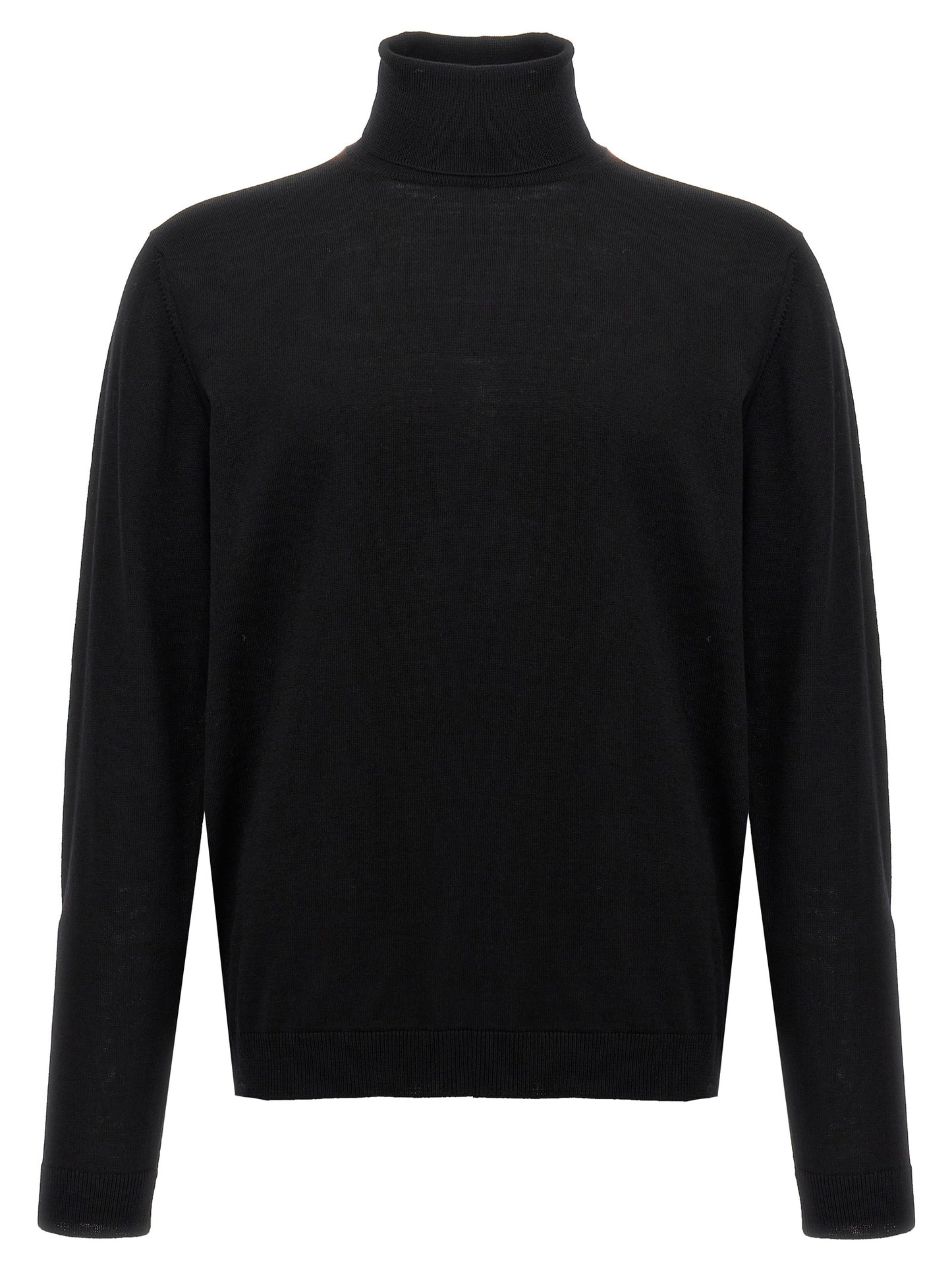 Cardigan by Roberto Collina for men in merino wool black features a nuanced silhouette with a refined turtle high-neck neckline and nuanced detailing for a sophisticated look.