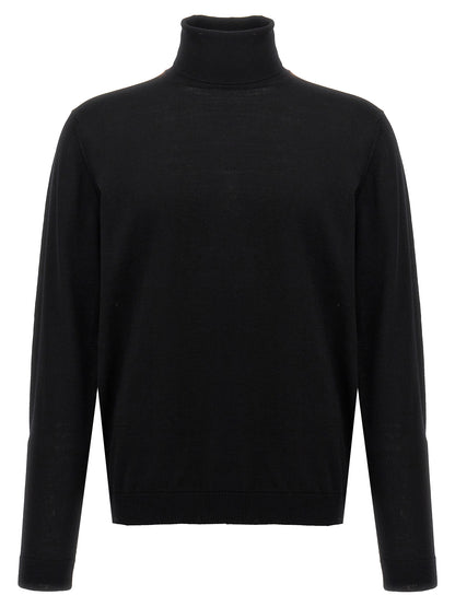 Cardigan by Roberto Collina for men in merino wool black features a nuanced silhouette with a refined turtle high-neck neckline and nuanced detailing for a sophisticated look.