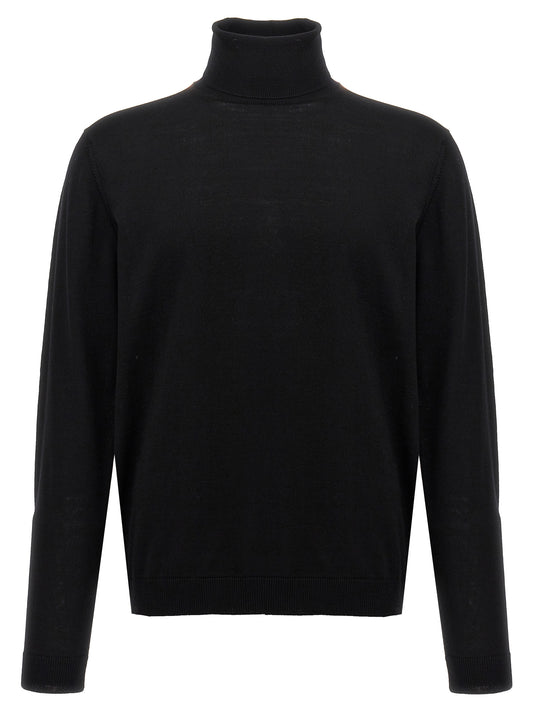 Cardigan by Roberto Collina for men in merino wool black features a nuanced silhouette with a refined turtle high-neck neckline and nuanced detailing for a sophisticated look.