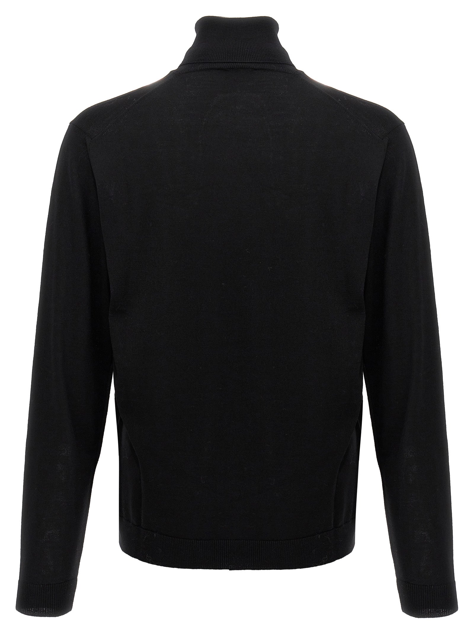 Cardigan by Roberto Collina for men in merino wool black showcases a captivating silhouette, artfully detailed with a captivating and turtle high-neck neckline for a truly sophisticated captivating look.