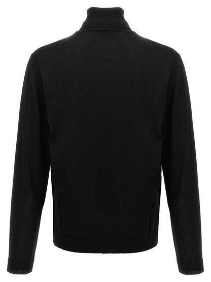 Cardigan by Roberto Collina for men in merino wool black showcases a captivating silhouette, artfully detailed with a captivating and turtle high-neck neckline for a truly sophisticated captivating look.