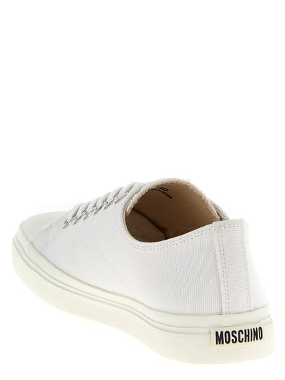 Sneakers by Moschino for men in cotton & rubber white features a chic design, perfectly showcasing the chic low-top style of this Men's Low Top Cotton & Rubber Sneakers.