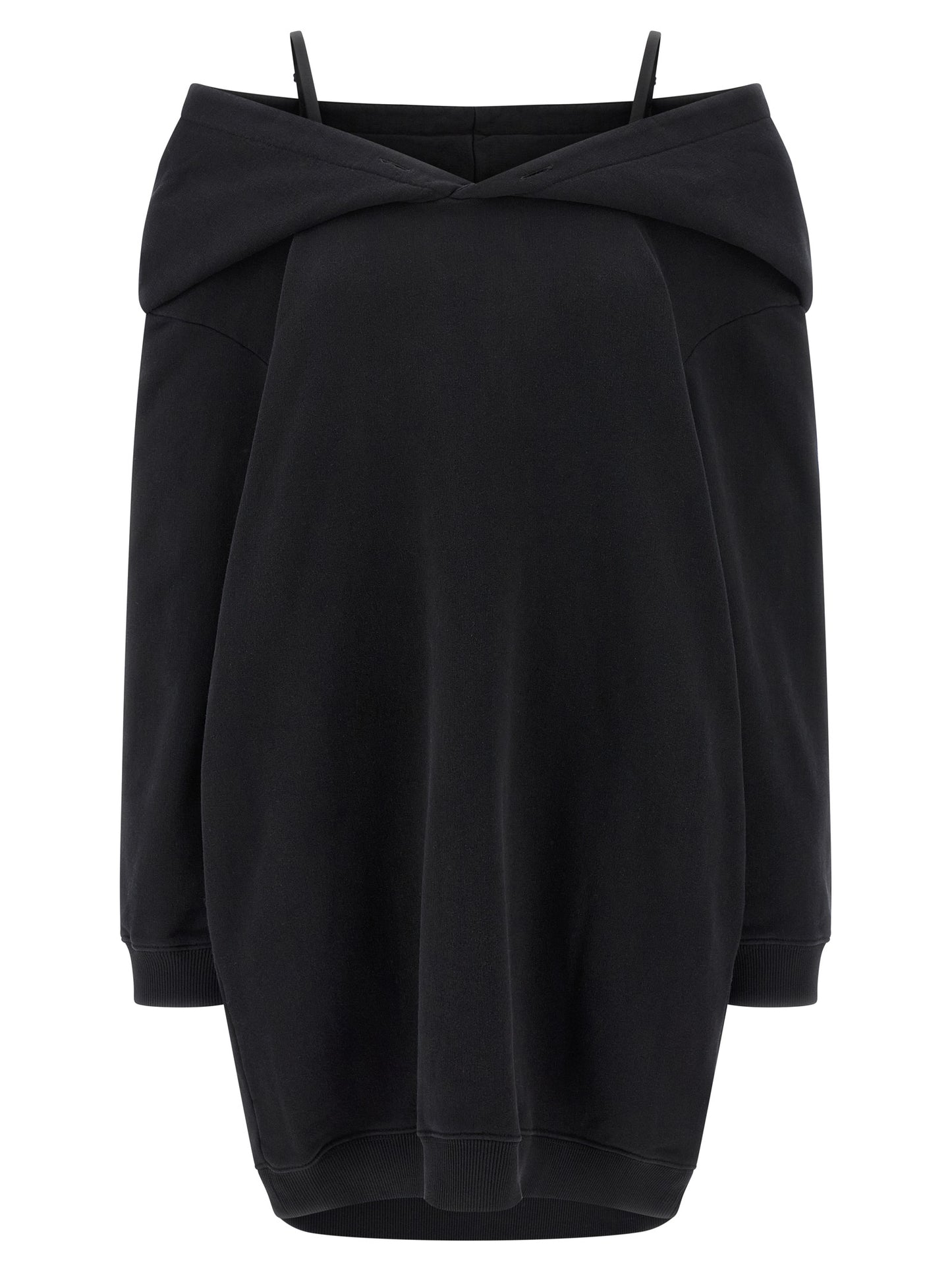 Hooded Dress by MM6 Maison Margiela for women in cotton black, white & signature showcases a striking silhouette, elegantly detailed with a long-sleeve, refined hooded neckline, and a striking short mini for a striking finish.