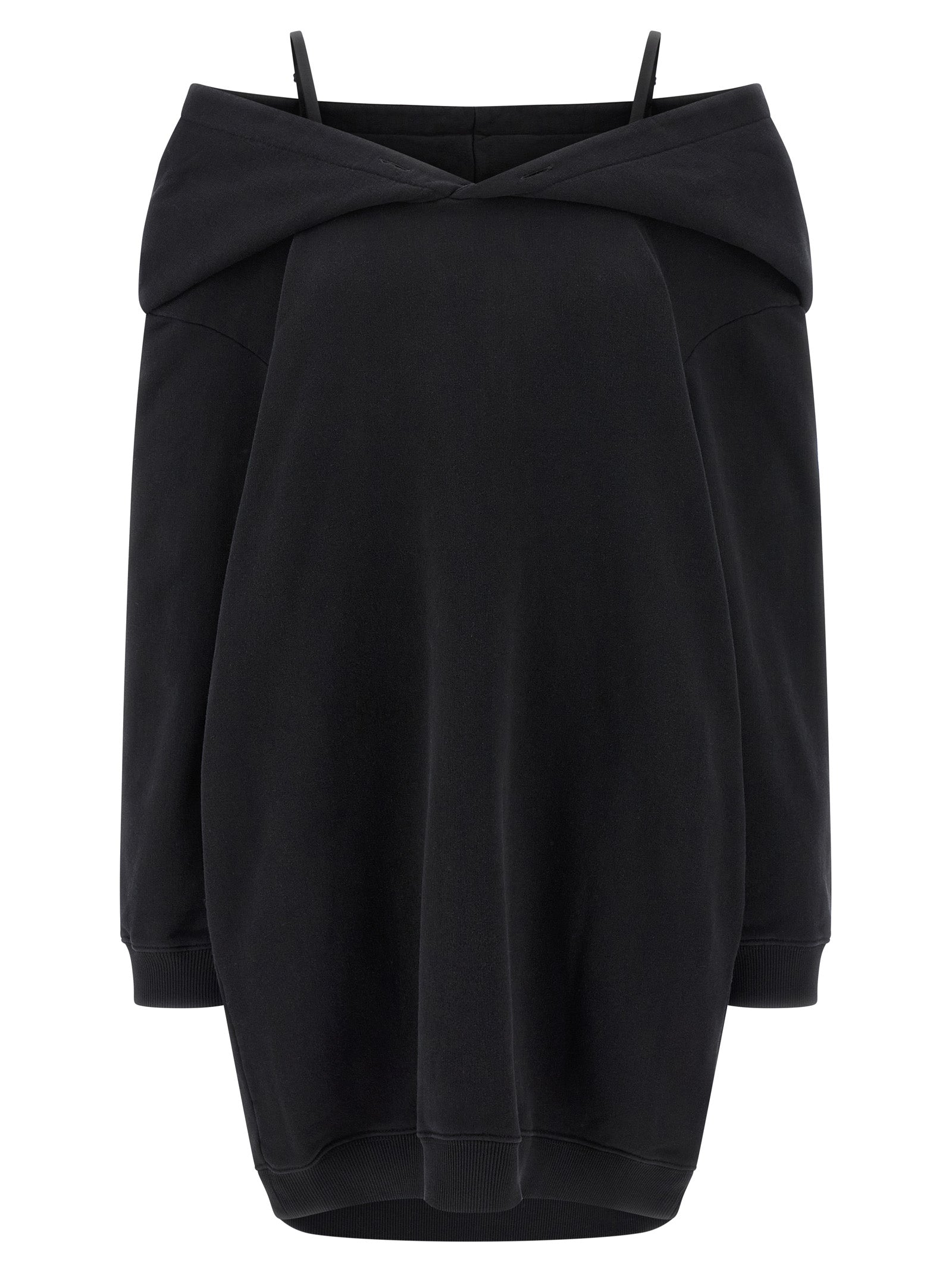 Hooded Dress by MM6 Maison Margiela for women in cotton black, white & signature showcases a striking silhouette, elegantly detailed with a long-sleeve, refined hooded neckline, and a striking short mini for a striking finish.