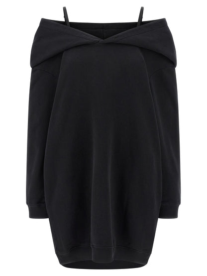 Hooded Dress by MM6 Maison Margiela for women in cotton black, white & signature showcases a striking silhouette, elegantly detailed with a long-sleeve, refined hooded neckline, and a striking short mini for a striking finish.