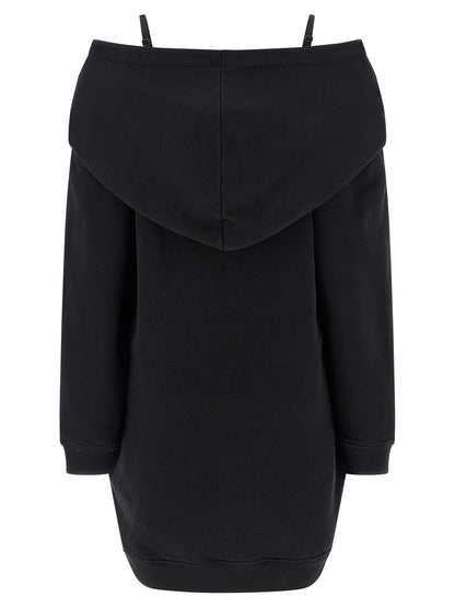 Hooded Dress by MM6 Maison Margiela for women in cotton black, white & signature features an sultry silhouette defined by a hooded neckline and , falling to an sultry short mini for a sultry look.