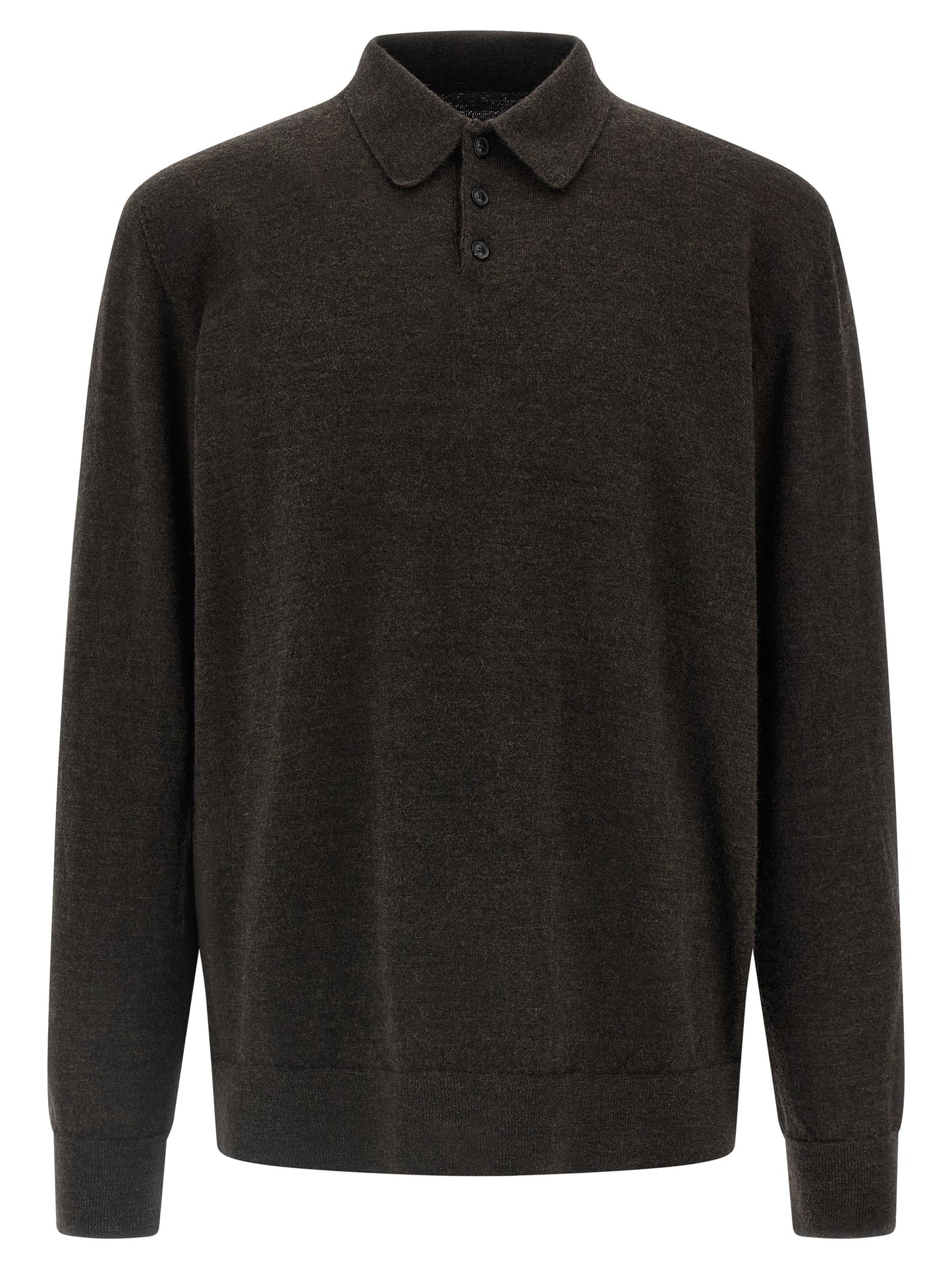 Polo Shirt by Maison Margiela for men in suede leather & wool brown presents a crisp silhouette, artfully detailed with a crisp and crisp .