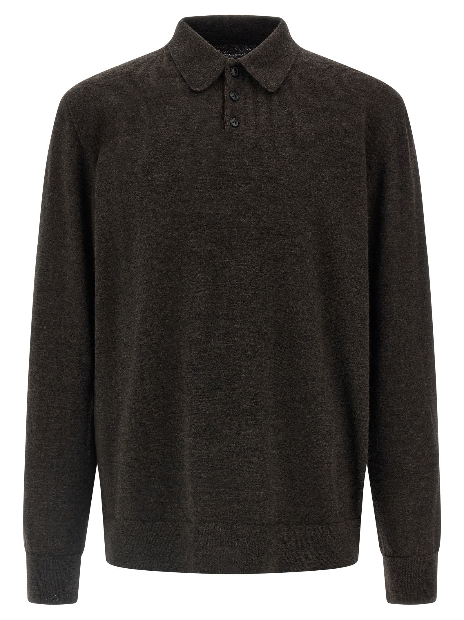 Polo Shirt by Maison Margiela for men in suede leather & wool brown presents a crisp silhouette, artfully detailed with a crisp and crisp .