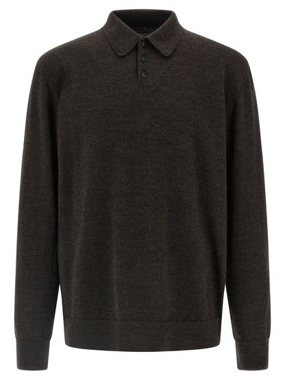 Polo Shirt by Maison Margiela for men in suede leather & wool brown presents a crisp silhouette, artfully detailed with a crisp and crisp .