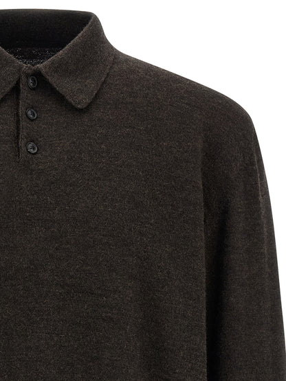Polo Shirt by Maison Margiela for men in suede leather & wool brown presents a sleek silhouette, featuring a refined and for a sleek finish.