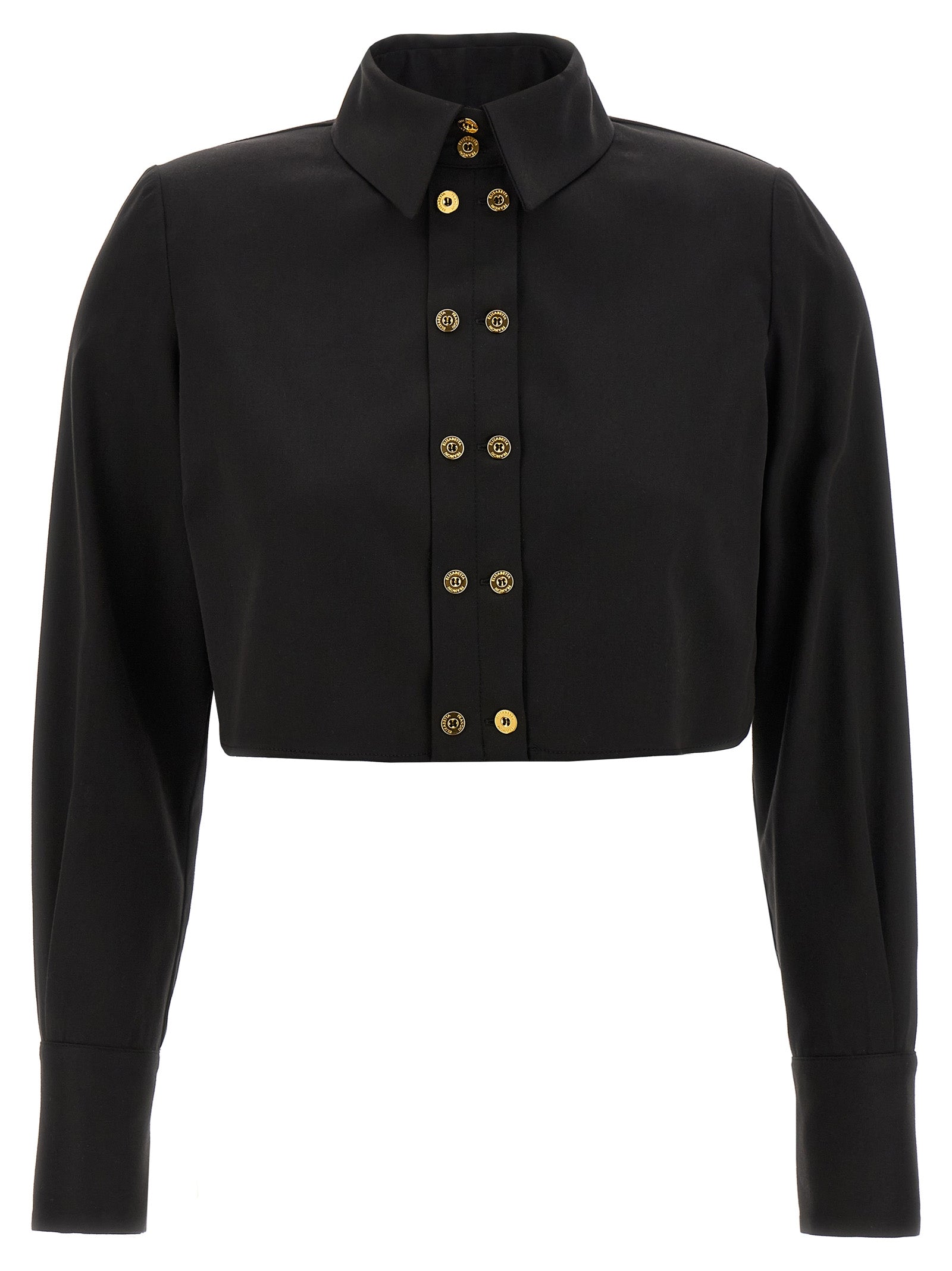 Blouse by Elisabetta Franchi for women in cotton satin black features an architectural silhouette with a refined and elegant for a architectural look.