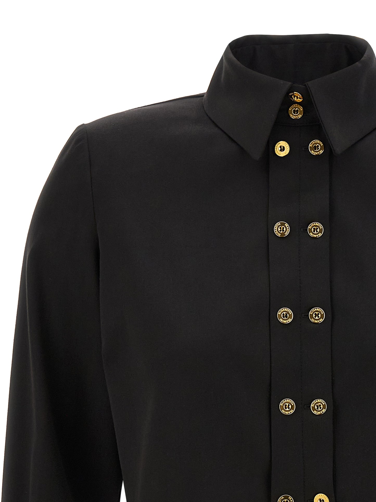 Blouse by Elisabetta Franchi for women in cotton satin black features an polished silhouette, showcasing a sophisticated and detail for a truly polished finish.