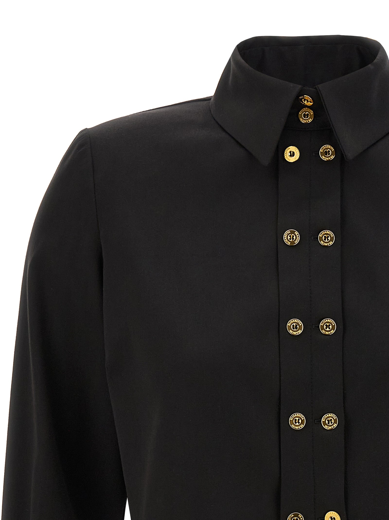 Blouse by Elisabetta Franchi for women in cotton satin black features an polished silhouette, showcasing a sophisticated and detail for a truly polished finish.