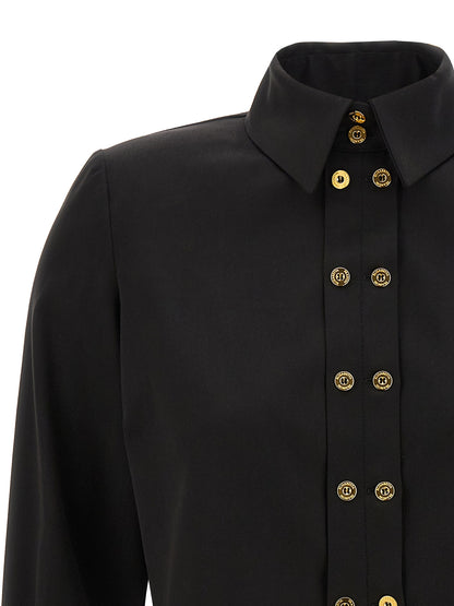 Blouse by Elisabetta Franchi for women in cotton satin black features an polished silhouette, showcasing a sophisticated and detail for a truly polished finish.