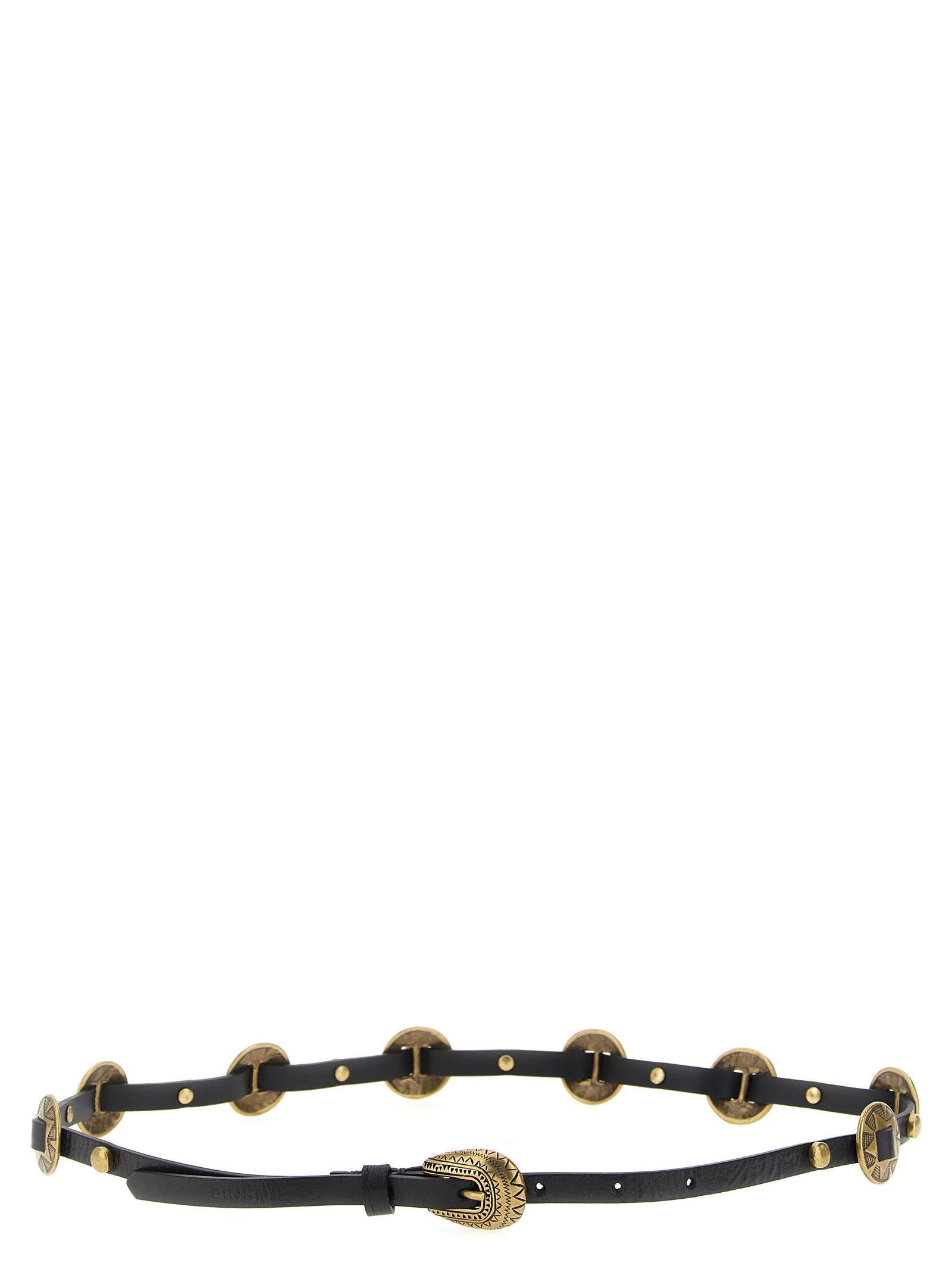 Belt by PINKO for women in calfskin leather black features a versatile silhouette, artfully showcasing the versatile design of the Calfskin leather Belt for a sophisticated, premium finish.