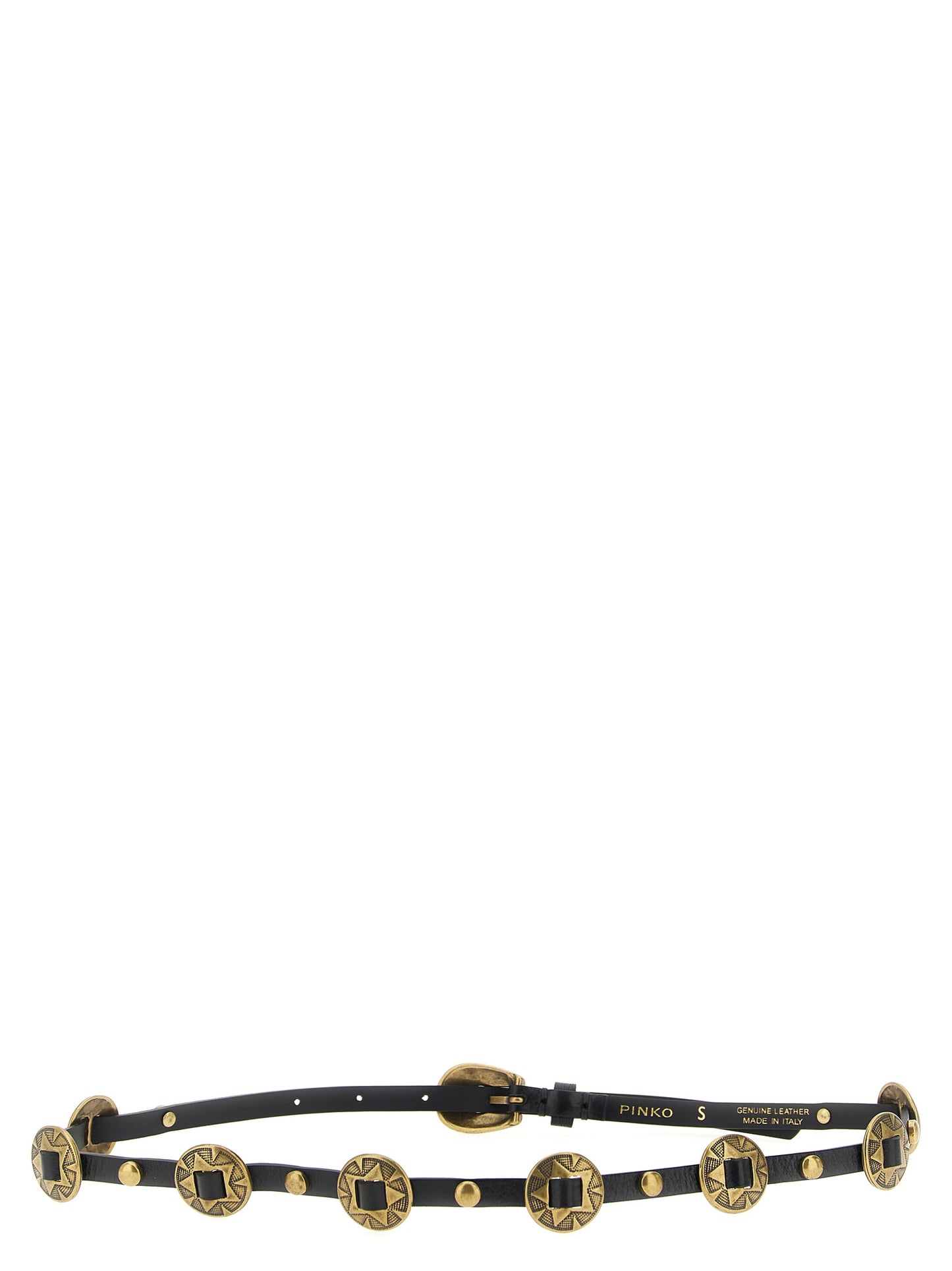 Belt by PINKO for women in calfskin leather black features an artisanal finish, elegantly showcasing the signature style and artisanal craftsmanship of the Calfskin leather Belt design.