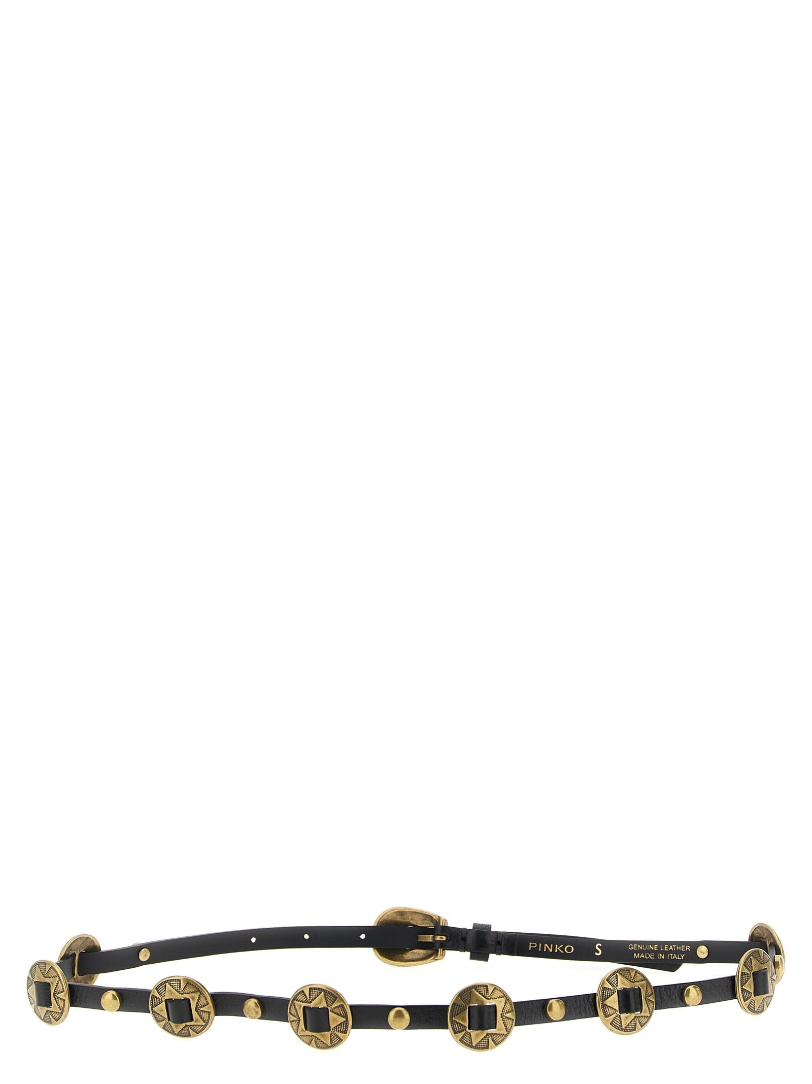 Belt by PINKO for women in calfskin leather black features an artisanal finish, elegantly showcasing the signature style and artisanal craftsmanship of the Calfskin leather Belt design.