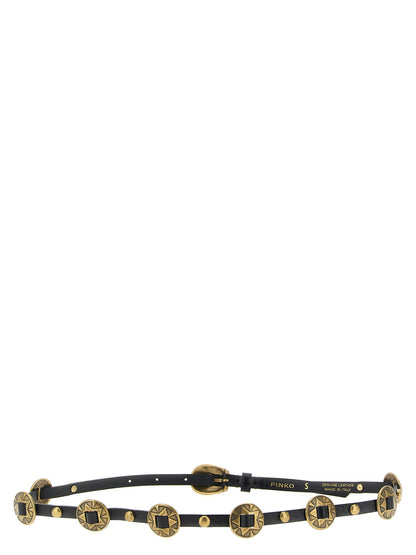Belt by PINKO for women in calfskin leather black features an artisanal finish, elegantly showcasing the signature style and artisanal craftsmanship of the Calfskin leather Belt design.