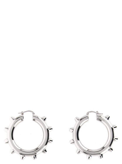 Earrings by Jil Sander for women in cotton silver & hooped features an ornate hoop from the Women's Hoop Silver Brass Earrings collection, showcasing a ornate finish that embodies sophisticated luxury.