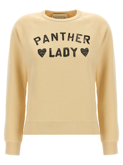 Activewear Sweatshirt by Valentino Garavani for women in cotton beige & print presents a dynamic silhouette, featuring a dynamic crew neckline and detailed with functional .