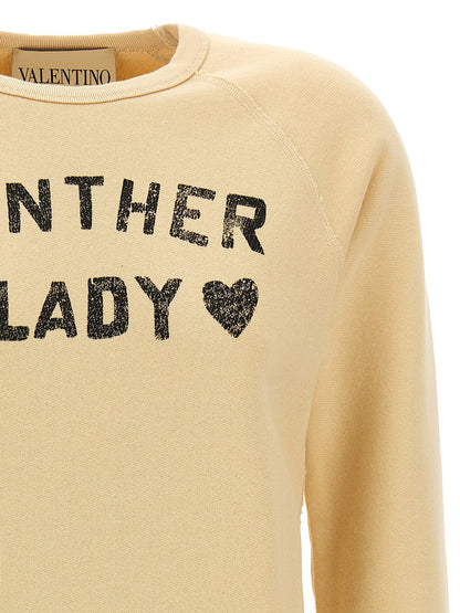 Activewear Sweatshirt by Valentino Garavani for women in cotton beige & print presents a sporty silhouette, showcasing a sophisticated crew neckline and detailed with premium for a sporty finish.