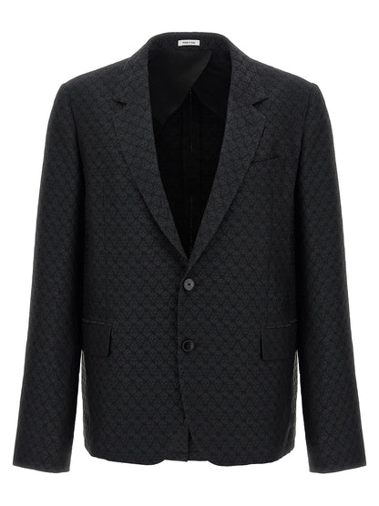 Blazer by Alexander McQueen for men in polyester & viscose black, patterned & jacquard features an stylish silhouette, showcasing a sophisticated and stylish for a truly stylish finish.