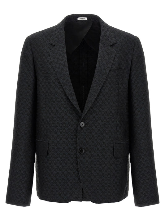 Blazer by Alexander McQueen for men in polyester & viscose black, patterned & jacquard features an stylish silhouette, showcasing a sophisticated and stylish for a truly stylish finish.