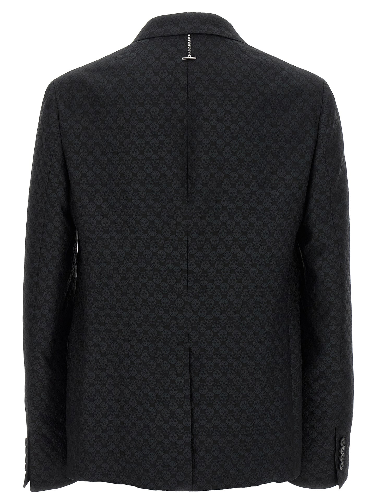 Blazer by Alexander McQueen for men in polyester & viscose black, patterned & jacquard showcases a polished silhouette, highlighted by a refined and polished for a sophisticated finish.